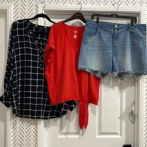 Plus Size 2X  Bundle. Denim shorts H&M, Talbots Top, St. John's Bay Top.